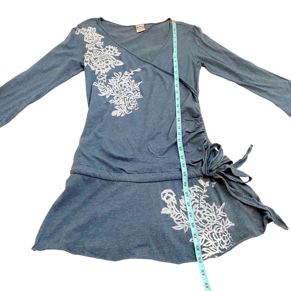 Weavers Girl Heather Blue With White Floral Print Tunic Top Mini Dress,Juniors M - Picture 9 of 11